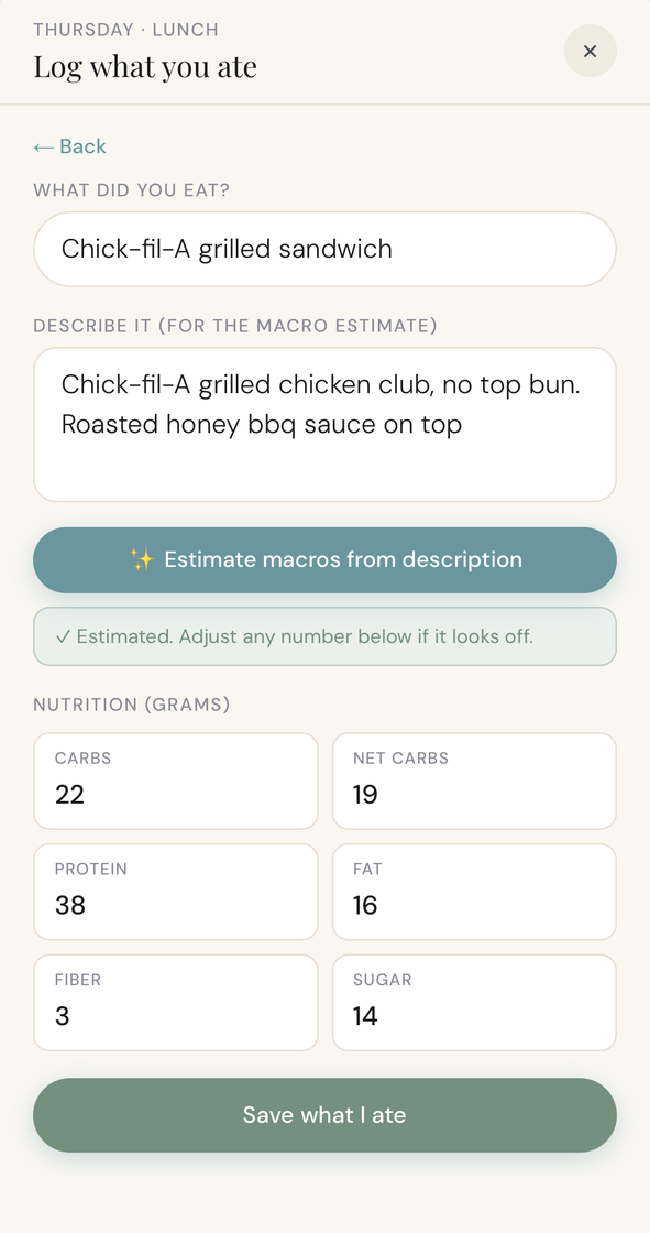 Log what you actually ate in the Nuneo app