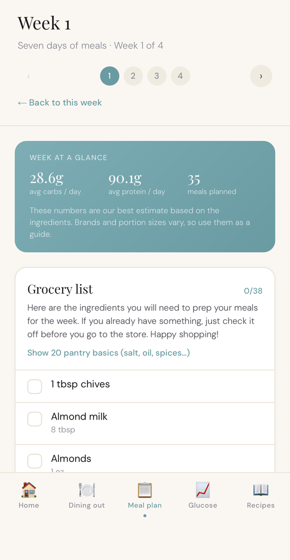 Weekly meal plan in the Nuneo app